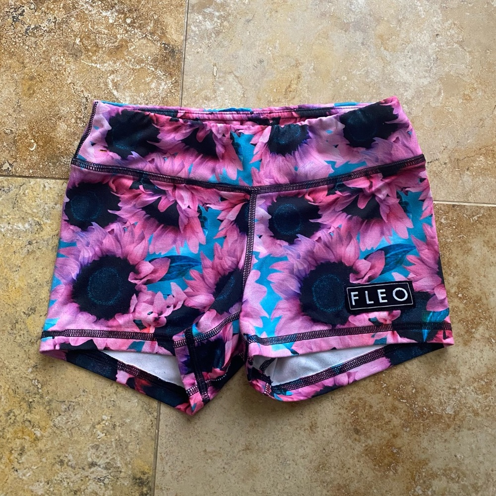 Fleo CrossFit pink sunflower crush Gym attire athleisure athletic mini Shorts